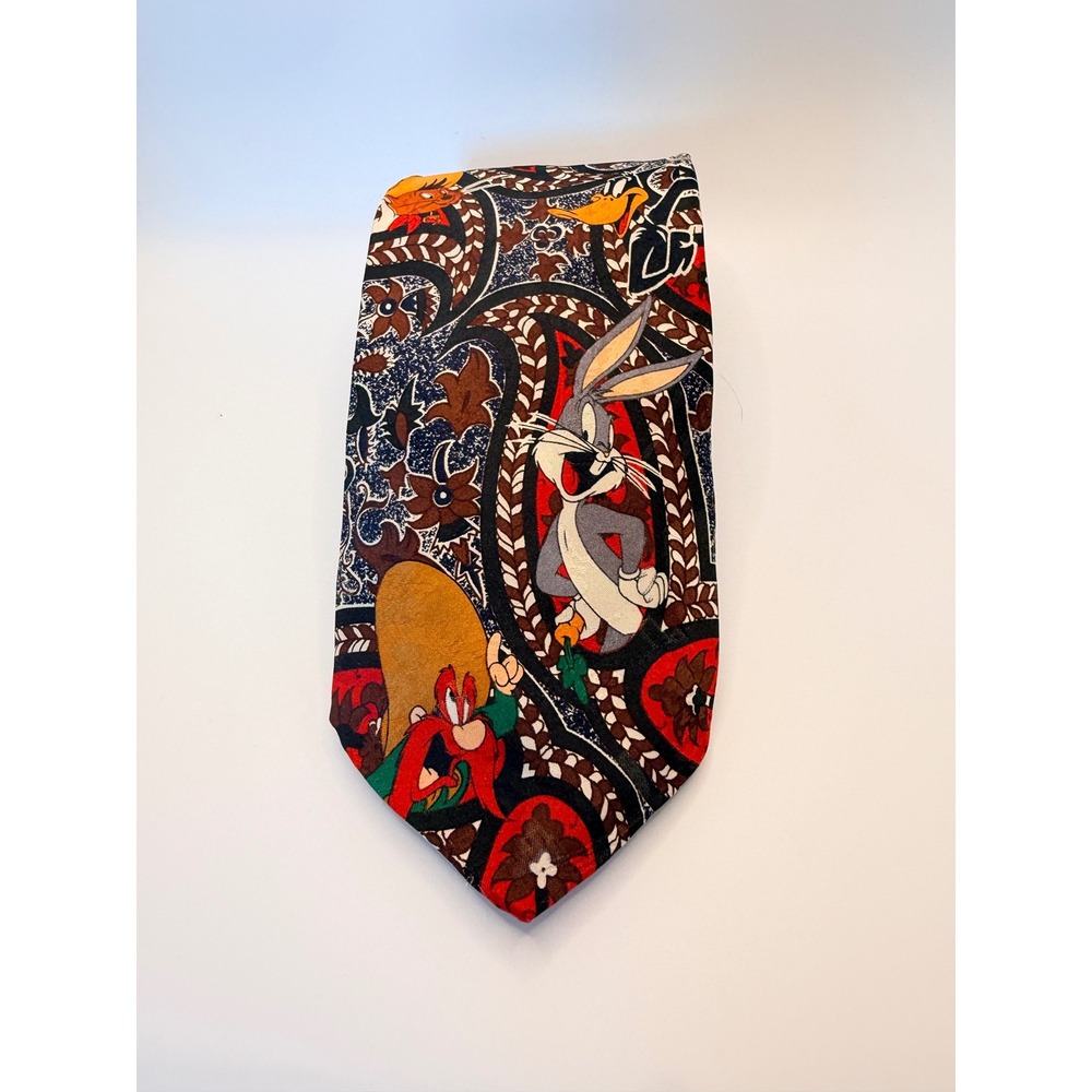Vintage 1994 Looney Tunes Mania Paisley Necktie Bugs Bunny Daffy Duck 90s Tie